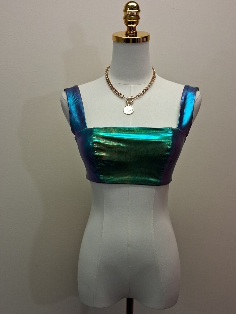 Edikted Iridescent Green Blue Metallic Crop Tank Top Small NW